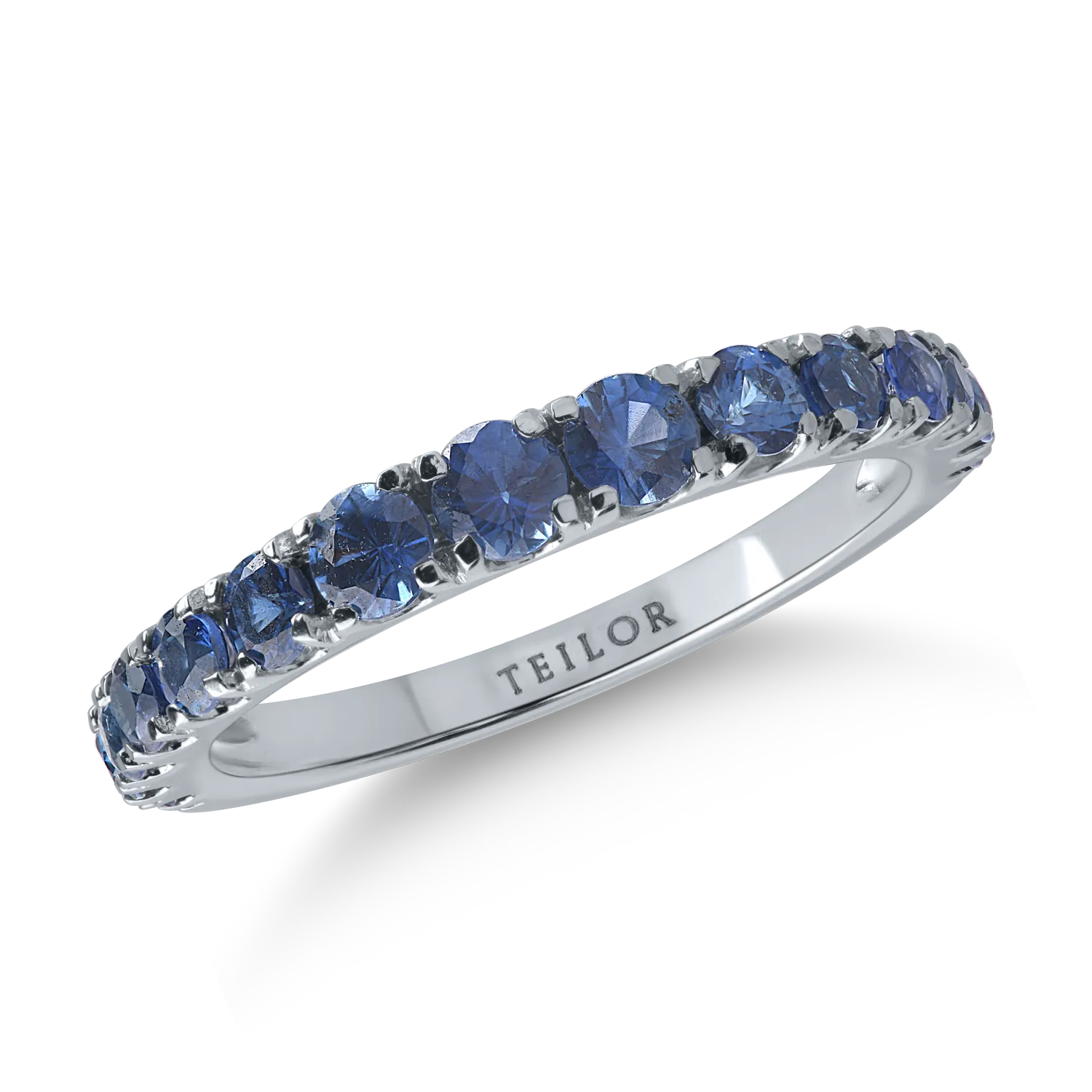 Inel semi eternity din aur alb cu safire de 1ct