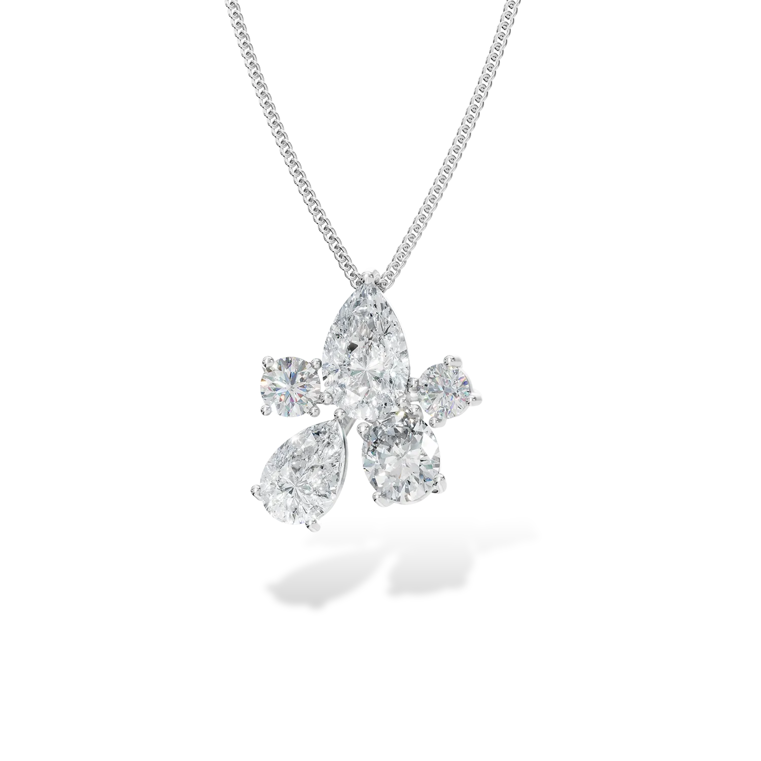 Lant cu pandantiv Bouquet din aur alb cu diamante pear, ovale si rotunde de 1ct create in laborator