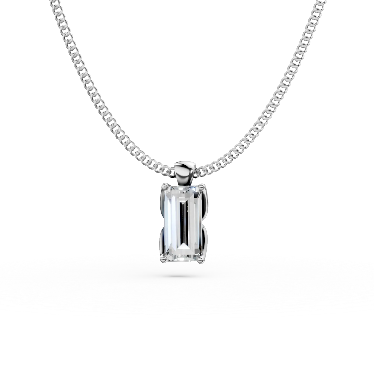 Lant cu pandantiv Lotus din aur alb cu diamant emerald solitaire de 0.5ct creat in laborator