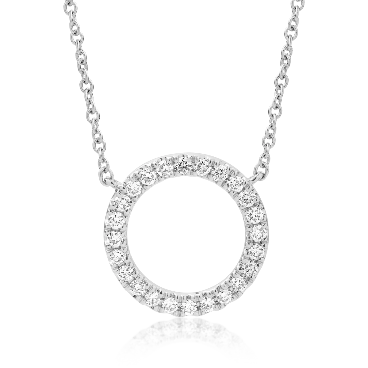Lant cu pandantiv cerc din aur alb cu diamante de 0.19ct