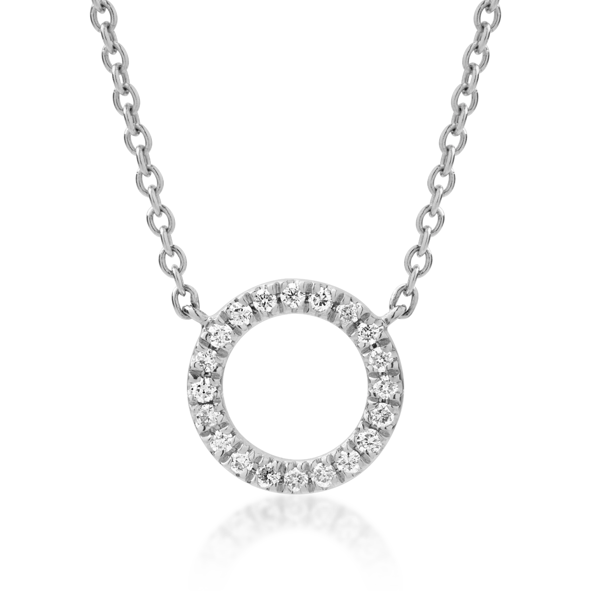 Lant cu pandantiv cerc din aur alb cu diamante de 0.1ct