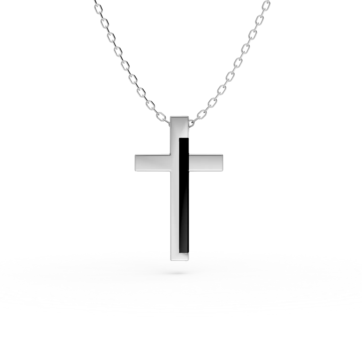 Lant cu pandantiv cruce din argint cu agat negru de 0.6ct pentru barbati