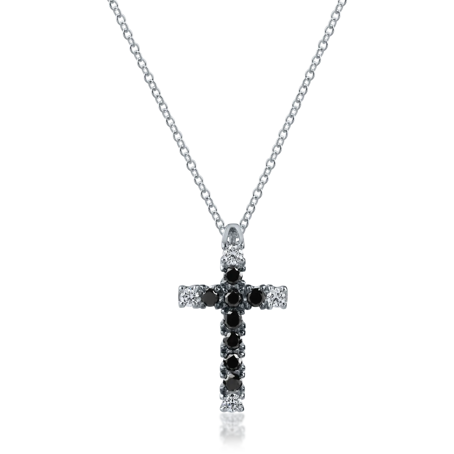 Lant cu pandantiv cruce din aur alb cu diamante negre de 0.28ct si diamante incolore de 0.12ct