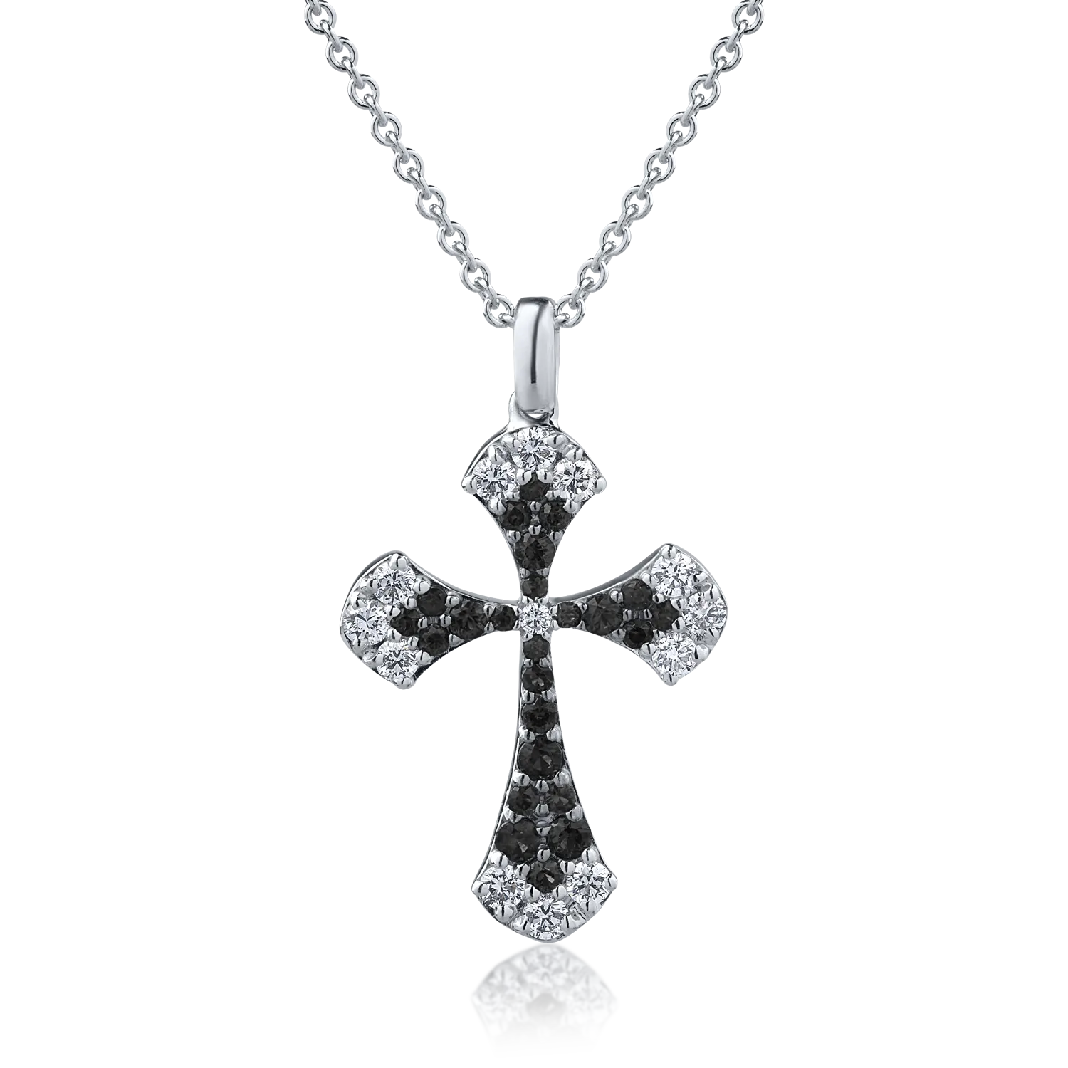 Lant cu pandantiv cruce din aur alb cu diamante de 0.81ct