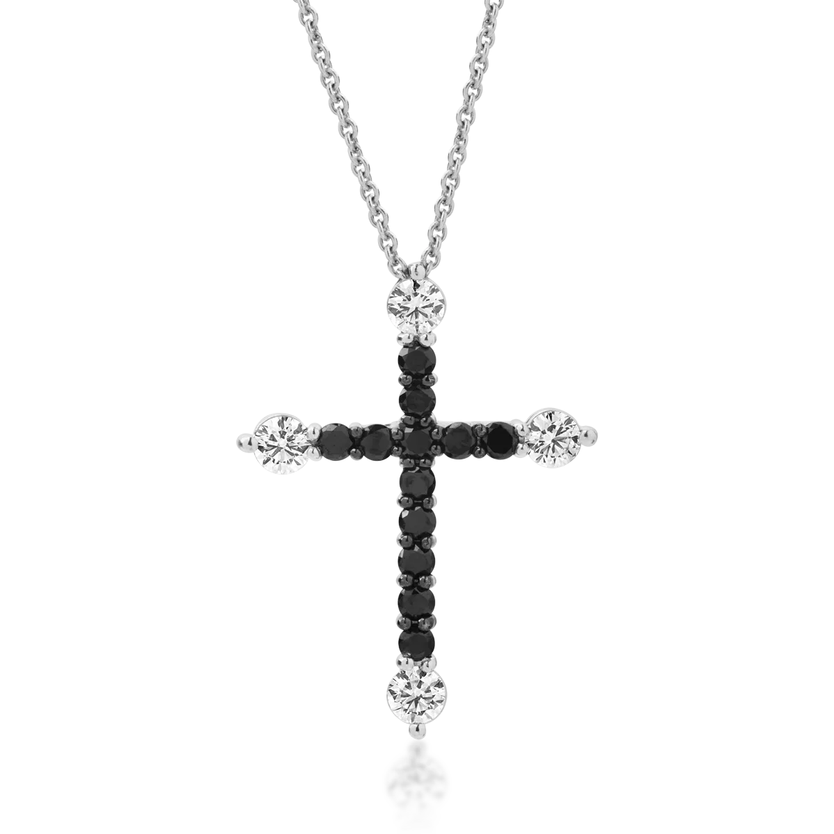 Lant cu pandantiv cruce din aur alb cu diamante transparente de 0.5ct si diamante negre de 0.53ct