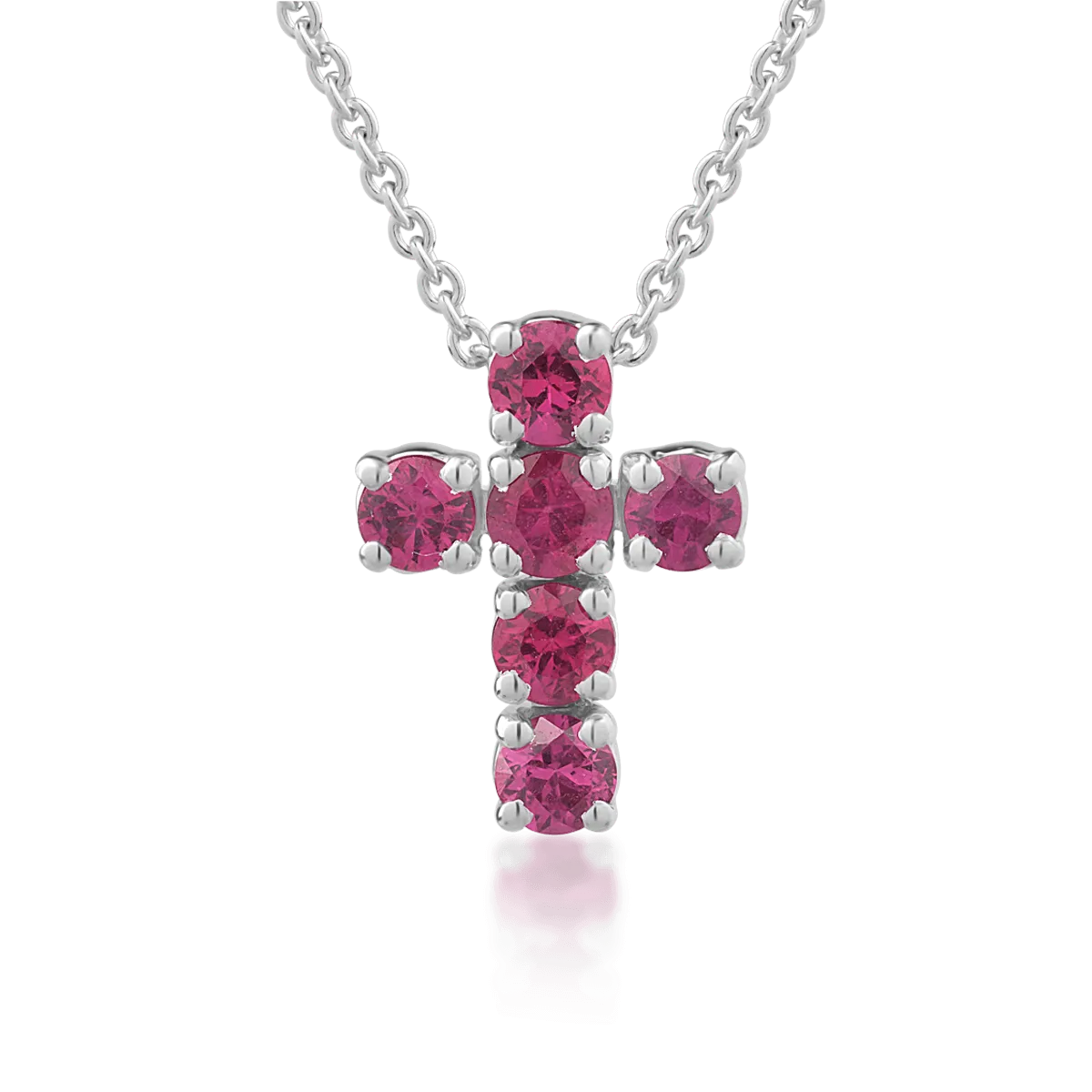 Lant cu pandantiv cruce din aur alb cu rubine de 0.72ct