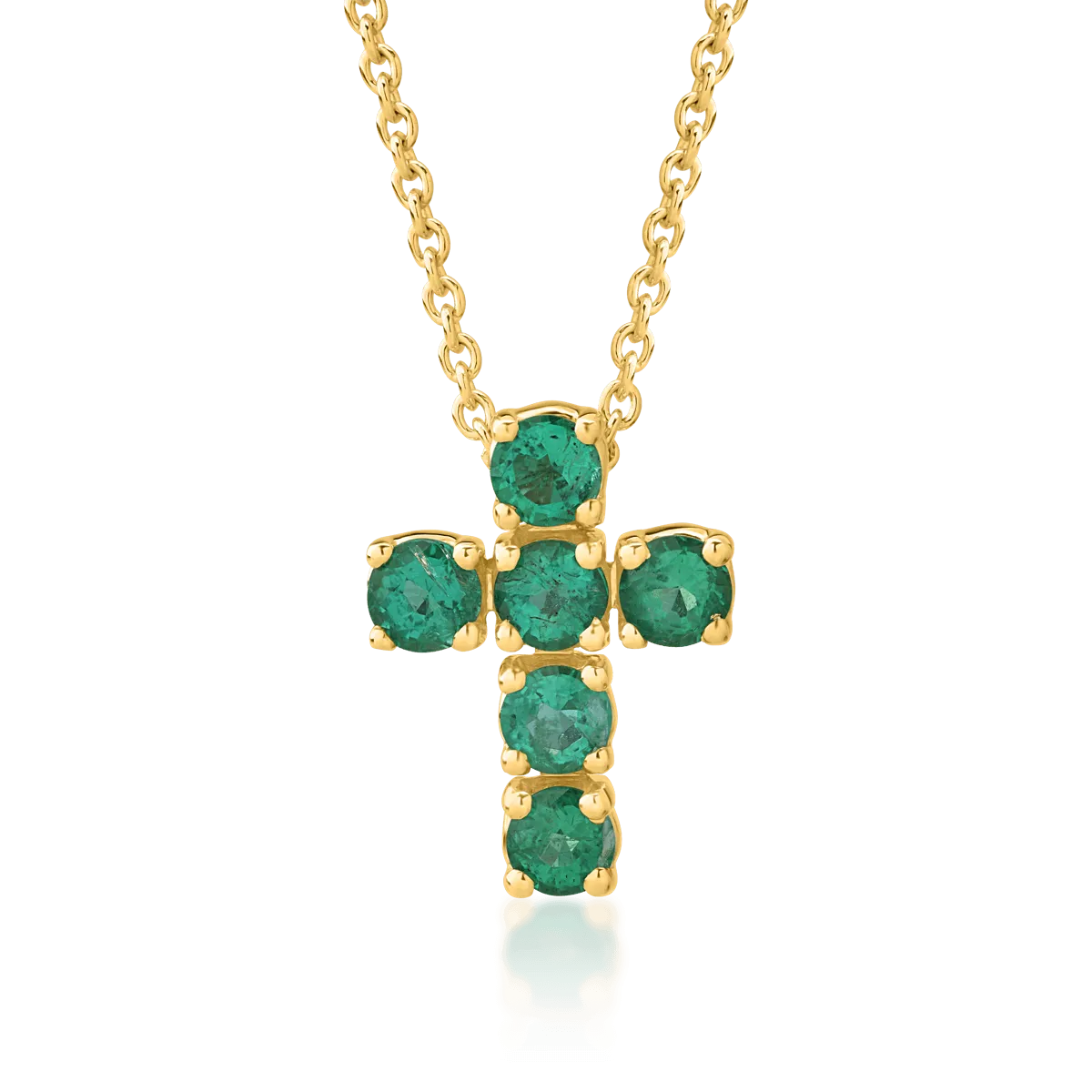 Lant cu pandantiv cruce din aur galben cu smaralde de 0.54ct