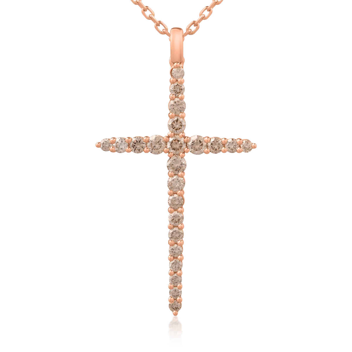 Lant cu pandantiv cruce din aur roz cu diamante maro de 1ct