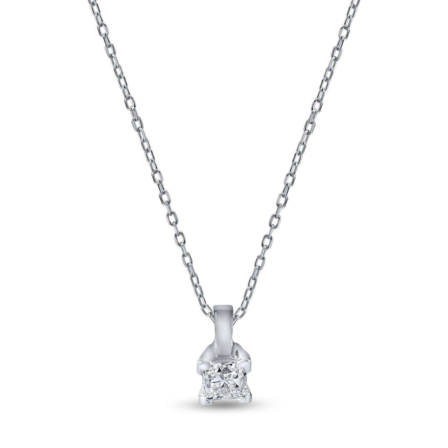 Lant cu pandantiv din aur alb cu diamant princess solitaire de 0.1ct