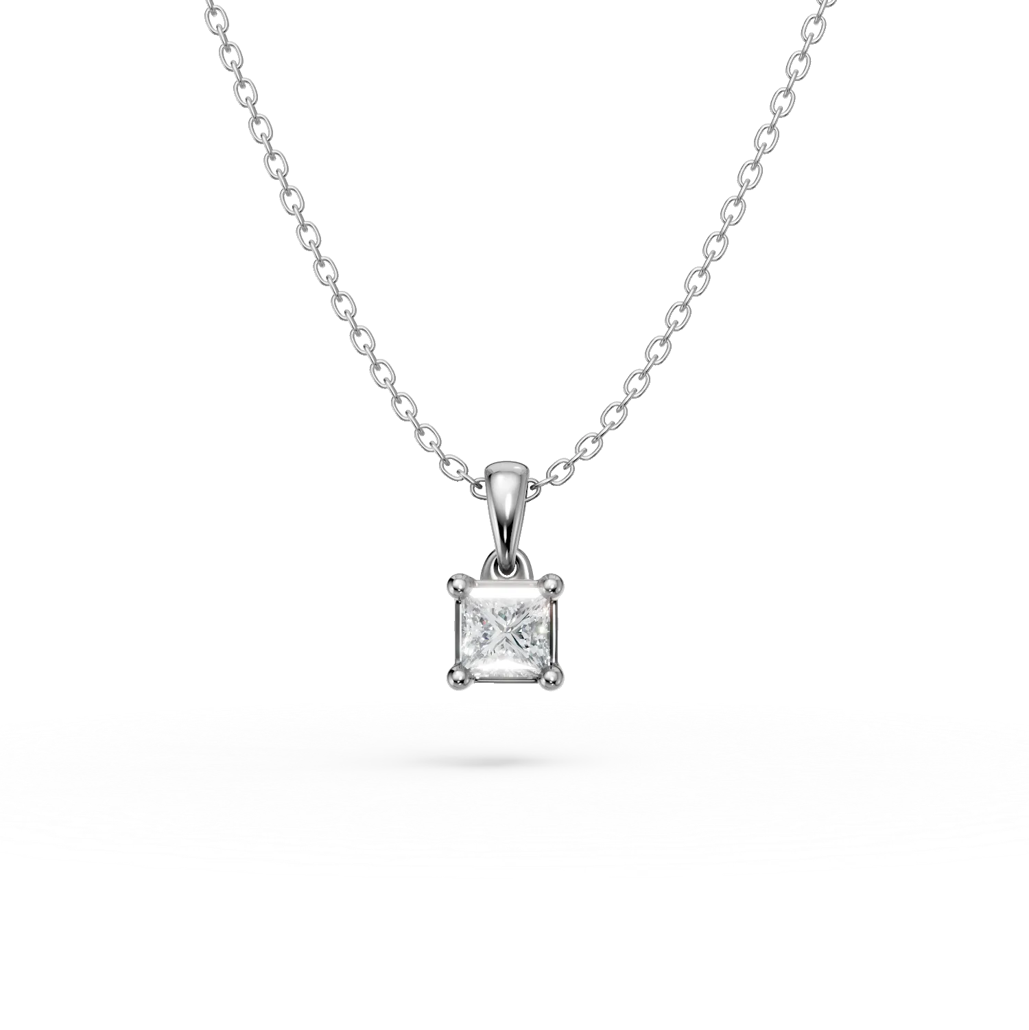 Lant cu pandantiv din aur alb cu diamant princess solitaire de 0.1ct