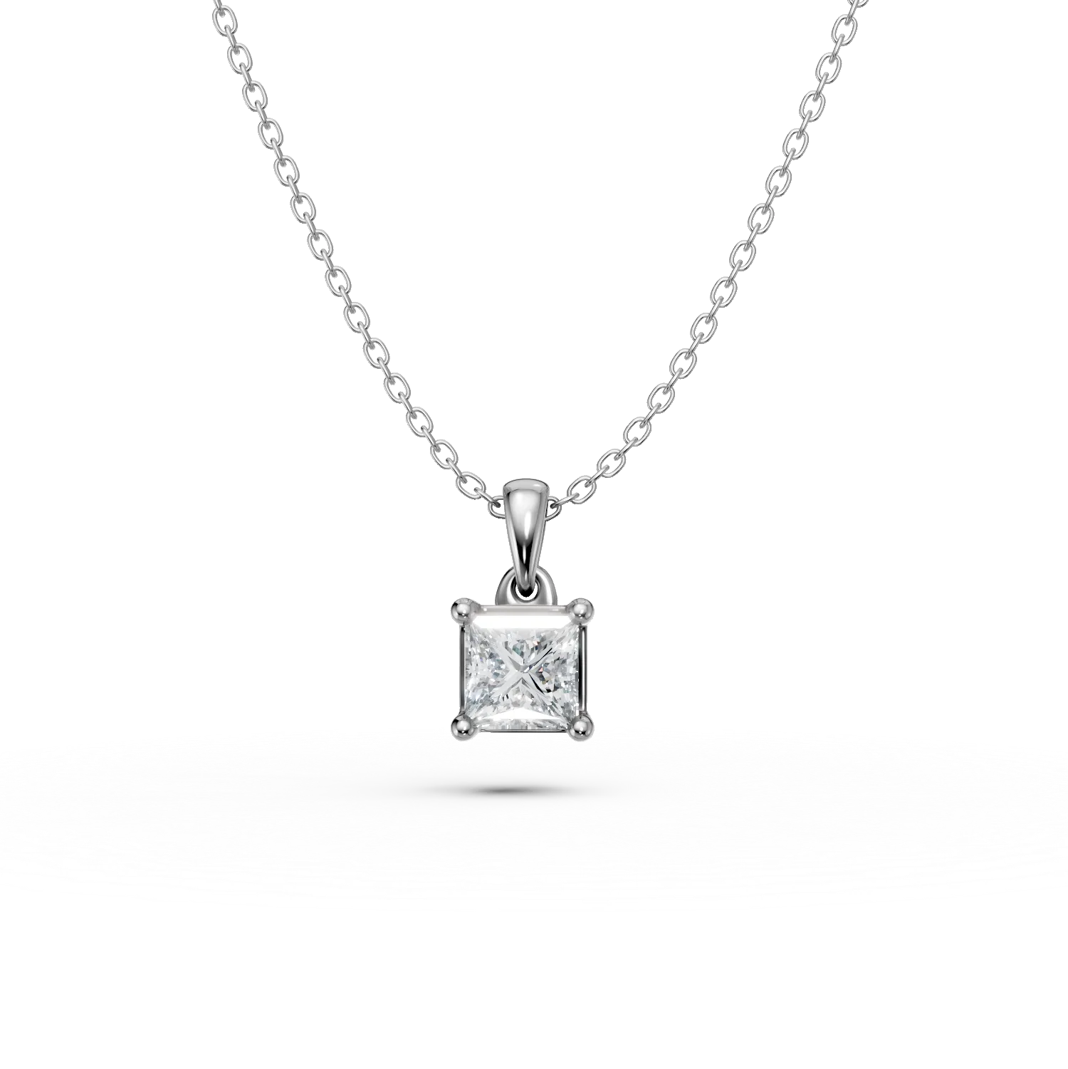 Lant cu pandantiv din aur alb cu diamant princess solitaire de 0.3ct