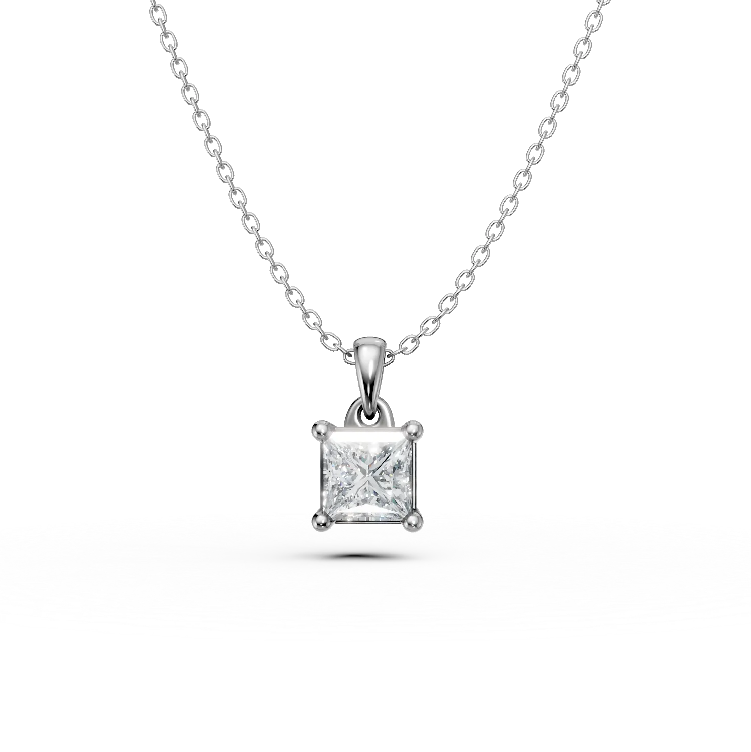 Lant cu pandantiv din aur alb cu diamant princess solitaire de 0.4ct