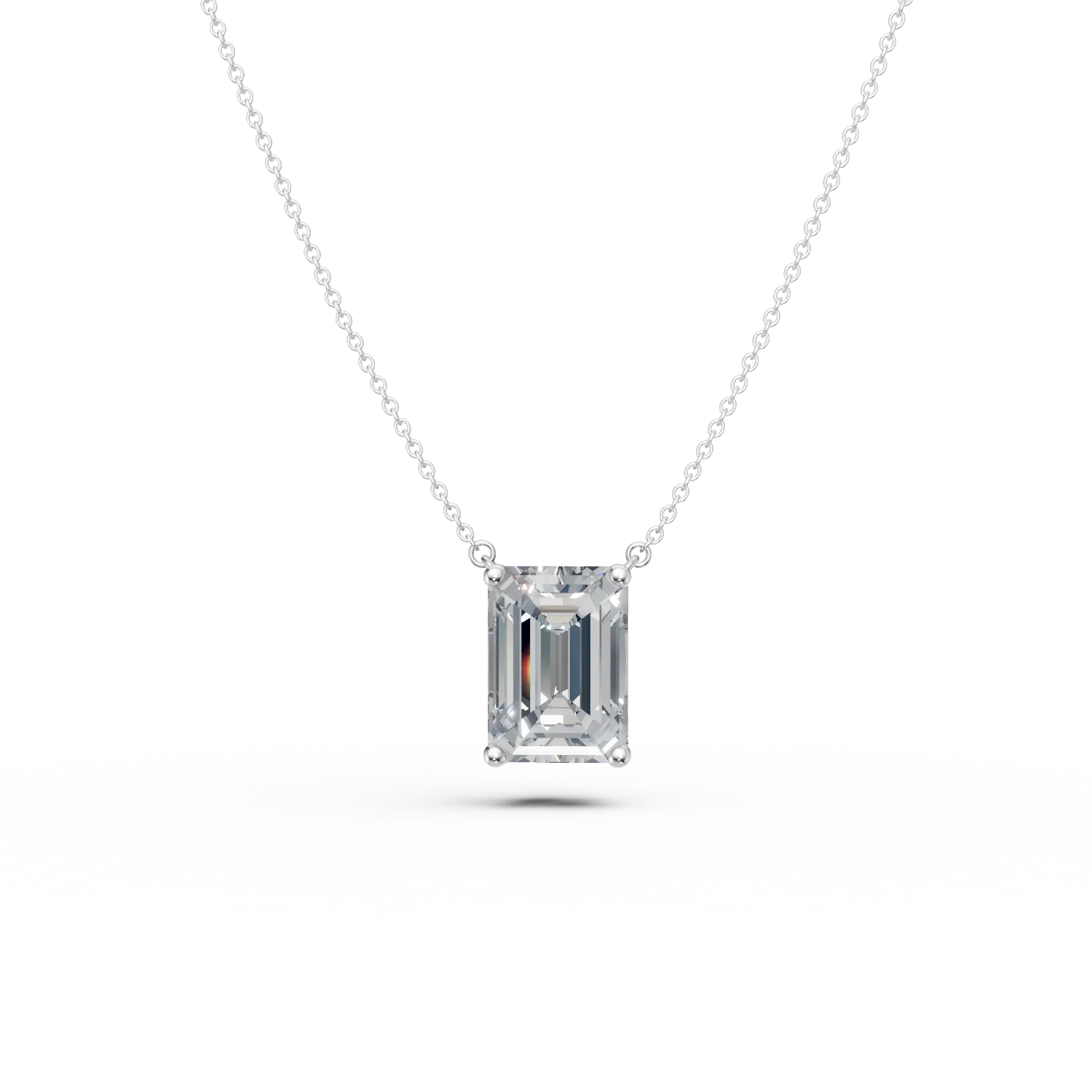 Lant cu pandantiv din aur alb cu diamant emerald solitaire de 1ct creat in laborator