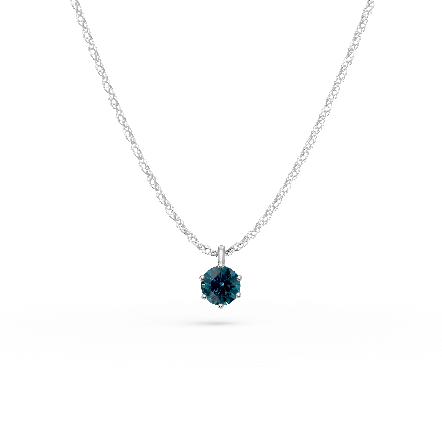Lant cu pandantiv din aur alb cu diamant albastru de 0.3ct