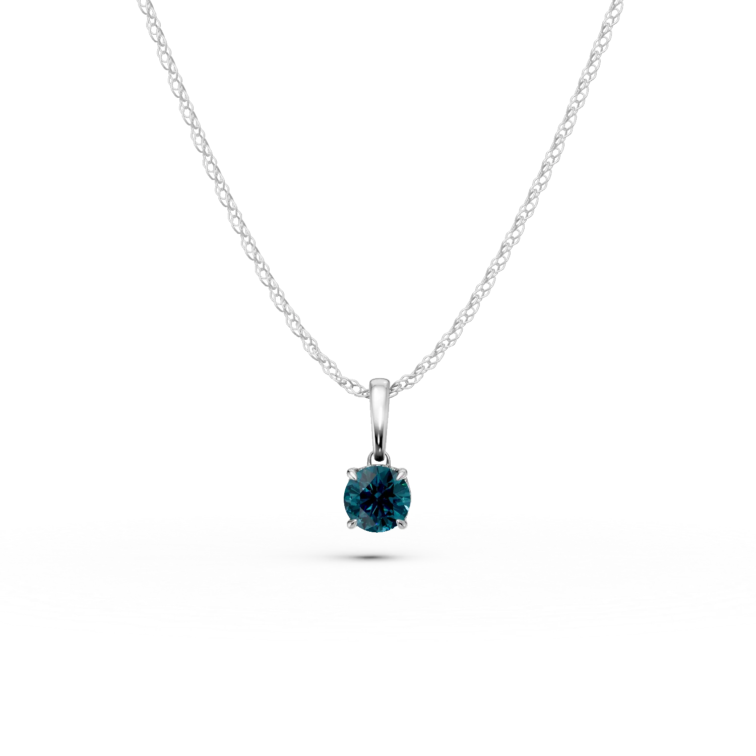 Lant cu pandantiv din aur alb cu diamante albastre si incolore de 0.3ct