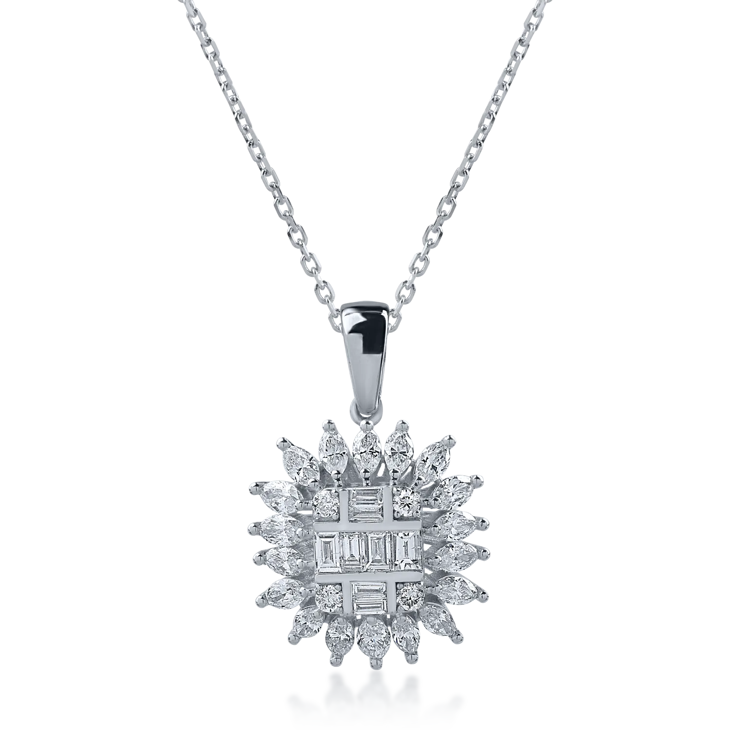 Lant cu pandantiv din aur alb cu diamante baguette si paer de 0.78ct
