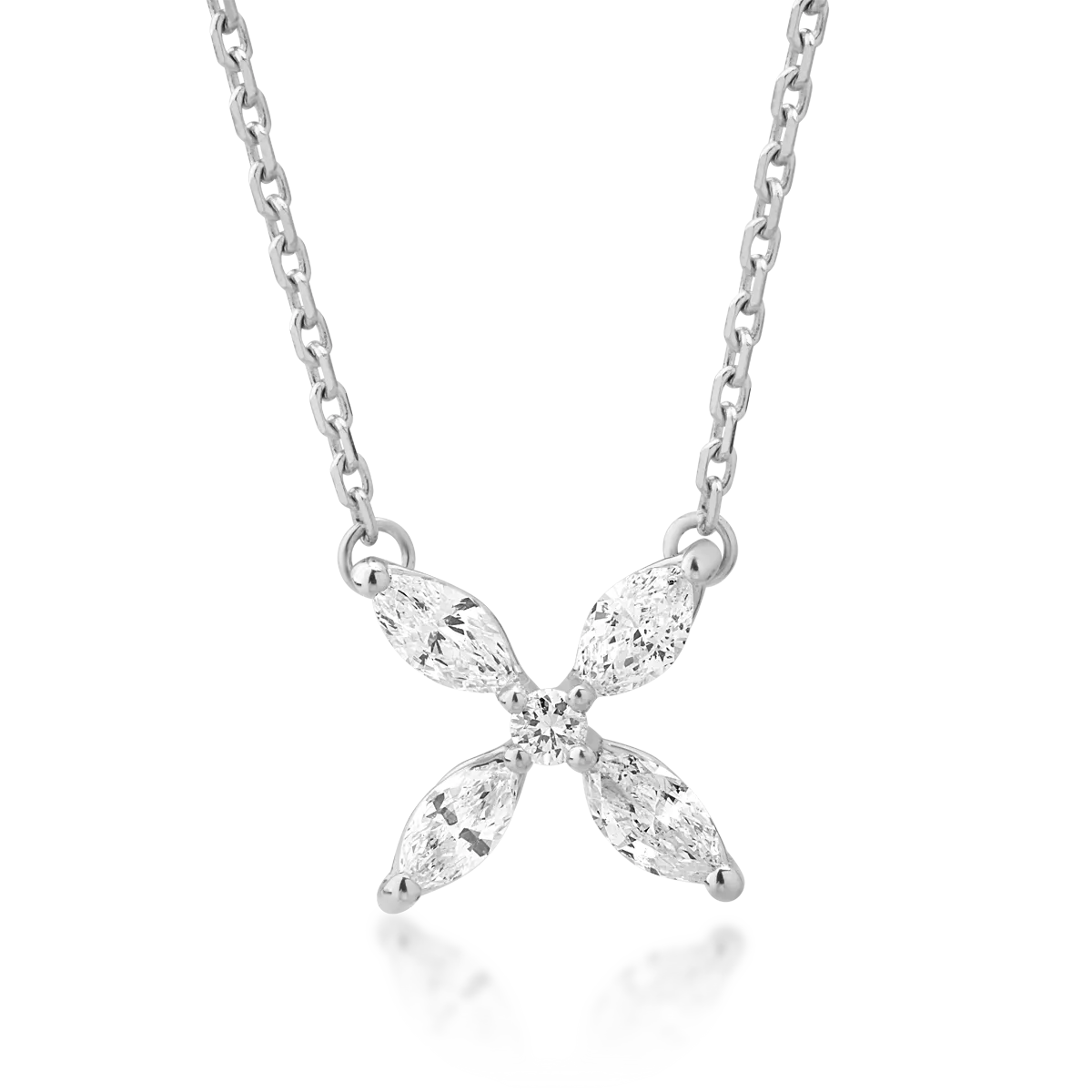Lant cu pandantiv din aur alb cu diamante marquise si rotunde de 0.31ct 1 Lant cu pandantiv din aur alb cu diamante marquise si rotunde de 0.31ct