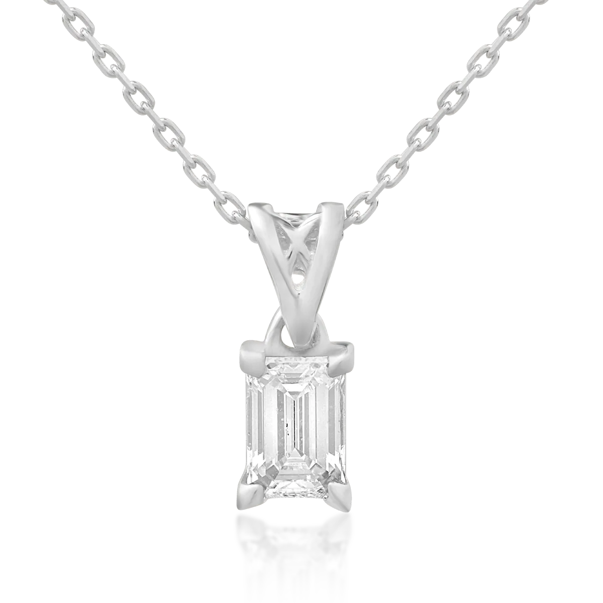 Lant cu pandantiv din aur alb cu diamant emerald de 0.4ct