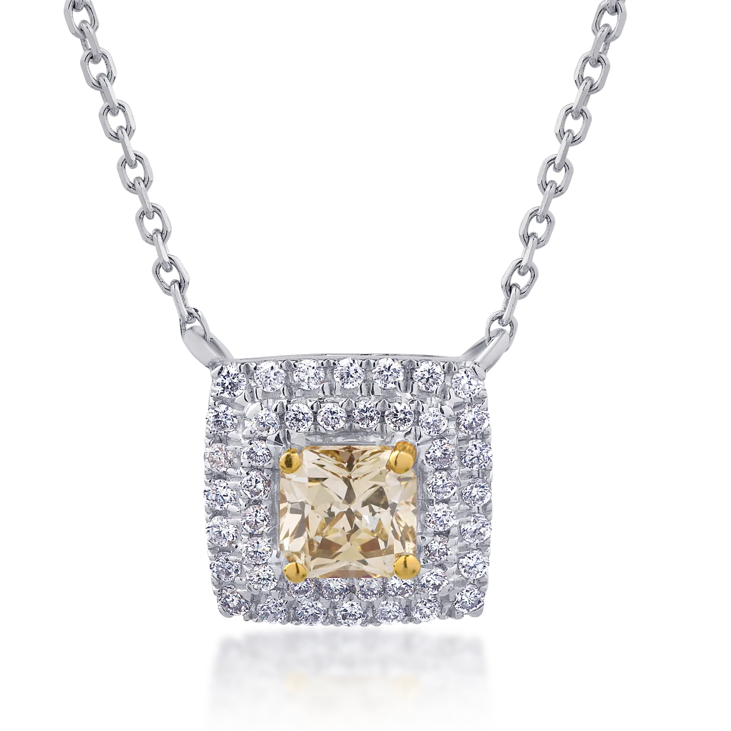 Lant cu pandantiv din aur alb cu diamant fancy-multicolor de 0.53ct si diamante de 0.2ct 1 Lant cu pandantiv din aur alb cu diamant fancy-multicolor de 0.53ct si diamante de 0.2ct