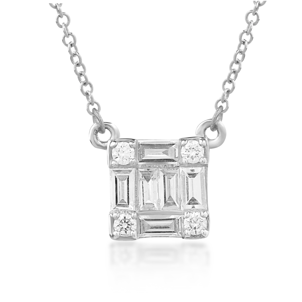 Lant cu pandantiv din aur alb cu diamante baguette si rotunde de 0.291ct 1 Lant cu pandantiv din aur alb cu diamante baguette si rotunde de 0.291ct