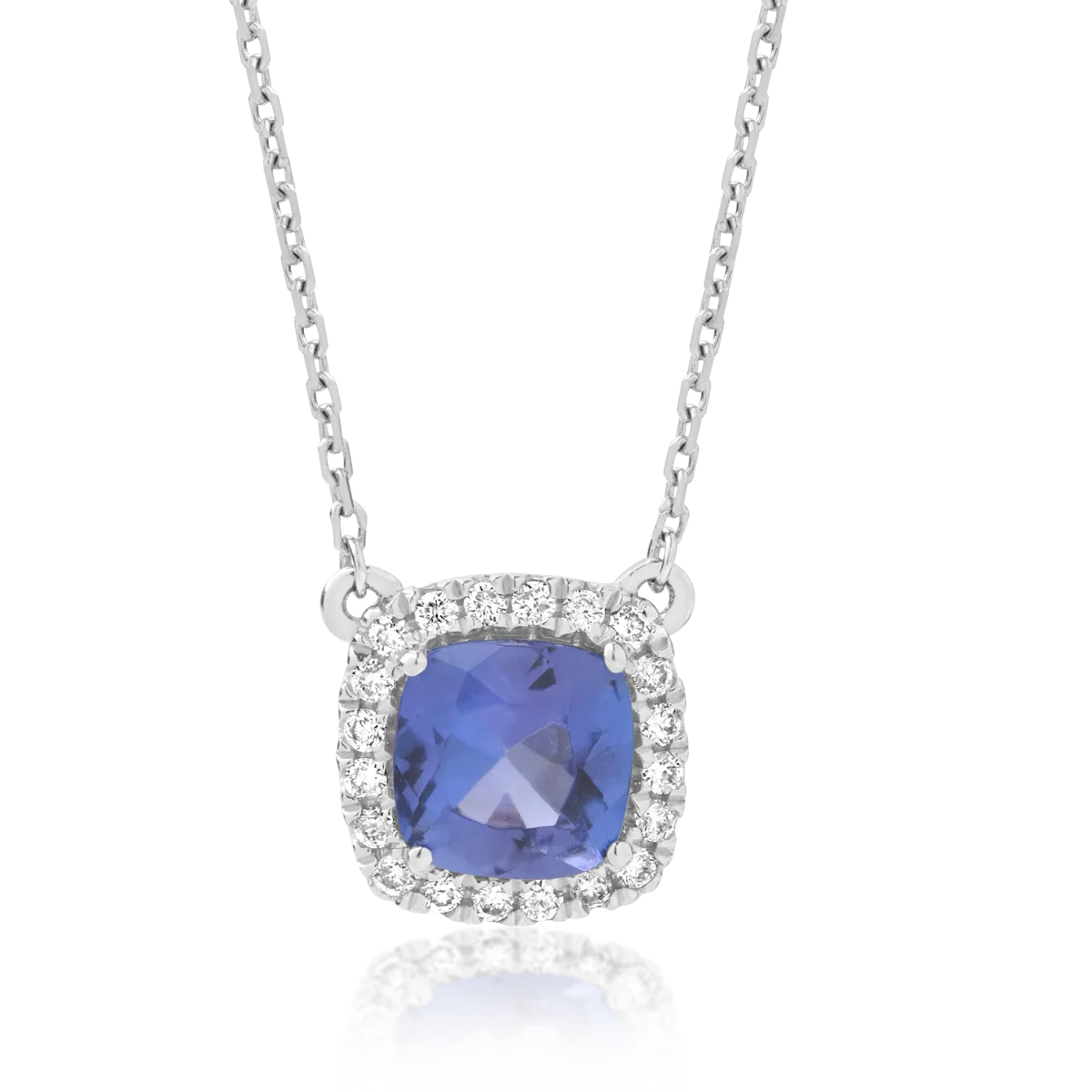 Lant cu pandantiv din aur alb cu tanzanit de 1.56ct si diamante de 0.14ct 1 Lant cu pandantiv din aur alb cu tanzanit de 1.56ct si diamante de 0.14ct