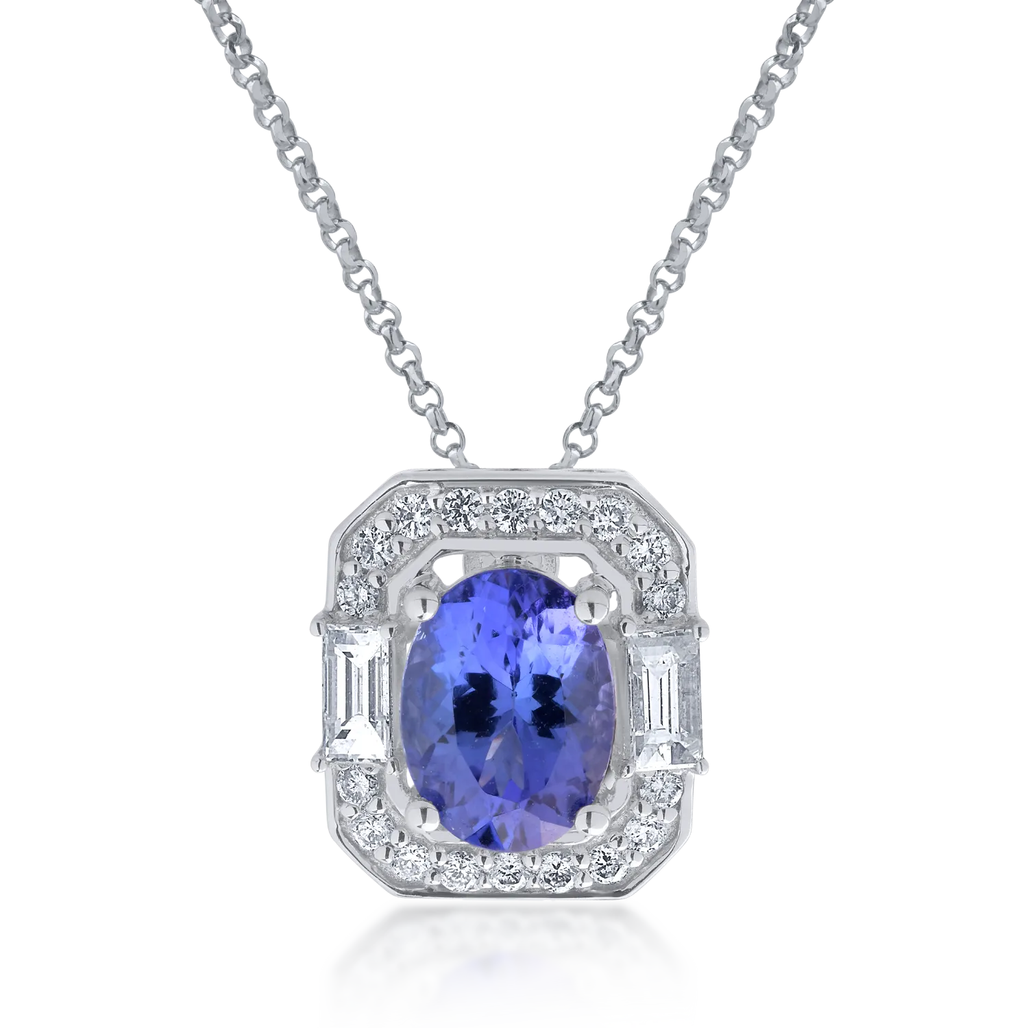 Lant cu pandantiv din aur alb cu tanzanit de 1.77ct si diamante de 0.334ct 1 Lant cu pandantiv din aur alb cu tanzanit de 1.77ct si diamante de 0.334ct