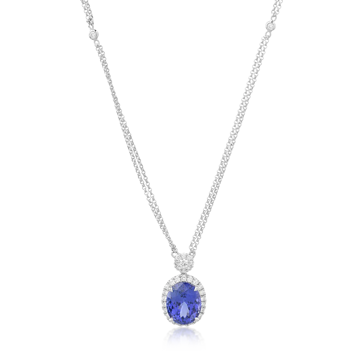 Lant cu pandantiv din aur alb cu tanzanit oval de 6.04ct si diamante de 0.58ct 1 Lant cu pandantiv din aur alb cu tanzanit oval de 6.04ct si diamante de 0.58ct