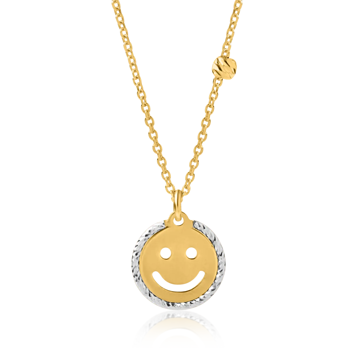 Lant cu pandantiv smiley din aur alb-galben
