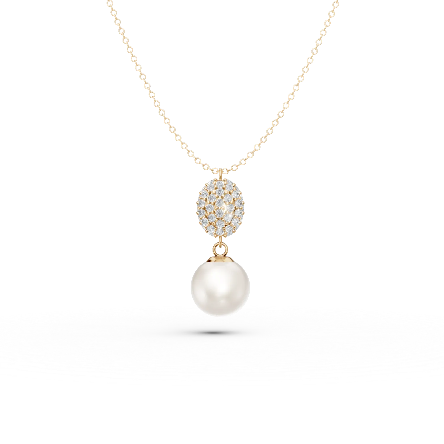 Lant cu pandantiv din aur galben cu perle de cultura de 0.6ct si zirconii 1 Lant cu pandantiv din aur galben cu perle de cultura de 0.6ct si zirconii