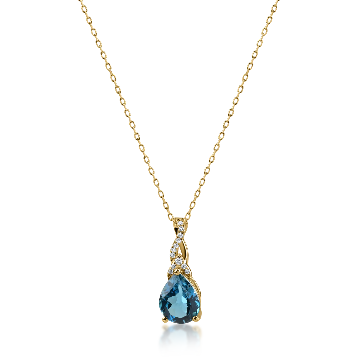Lant cu pandantiv din aur galben cu topaz pear de 1.95ct si diamante de 0.05ct