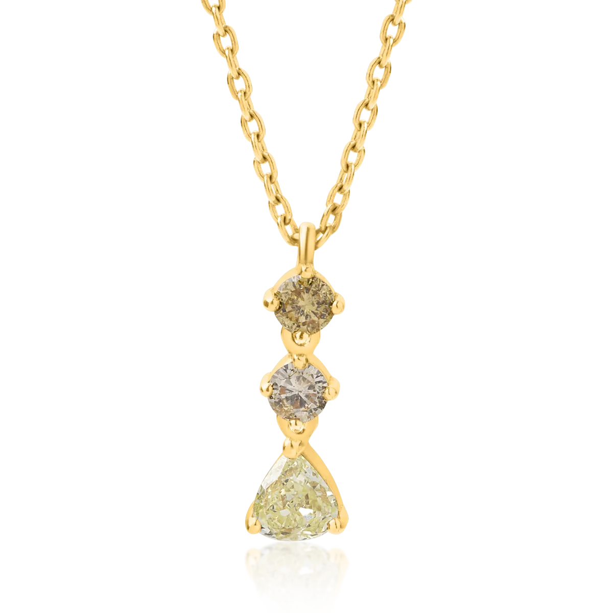 Lant cu pandantiv din aur galben cu diamante galbene pear si rotunde de 0.39ct 1 Lant cu pandantiv din aur galben cu diamante galbene pear si rotunde de 0.39ct
