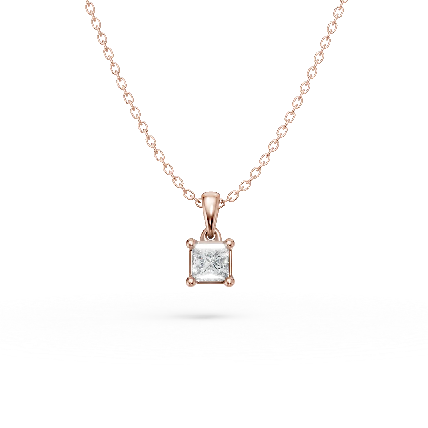 Lant cu pandantiv din aur roz cu diamant princess solitaire de 0.1ct
