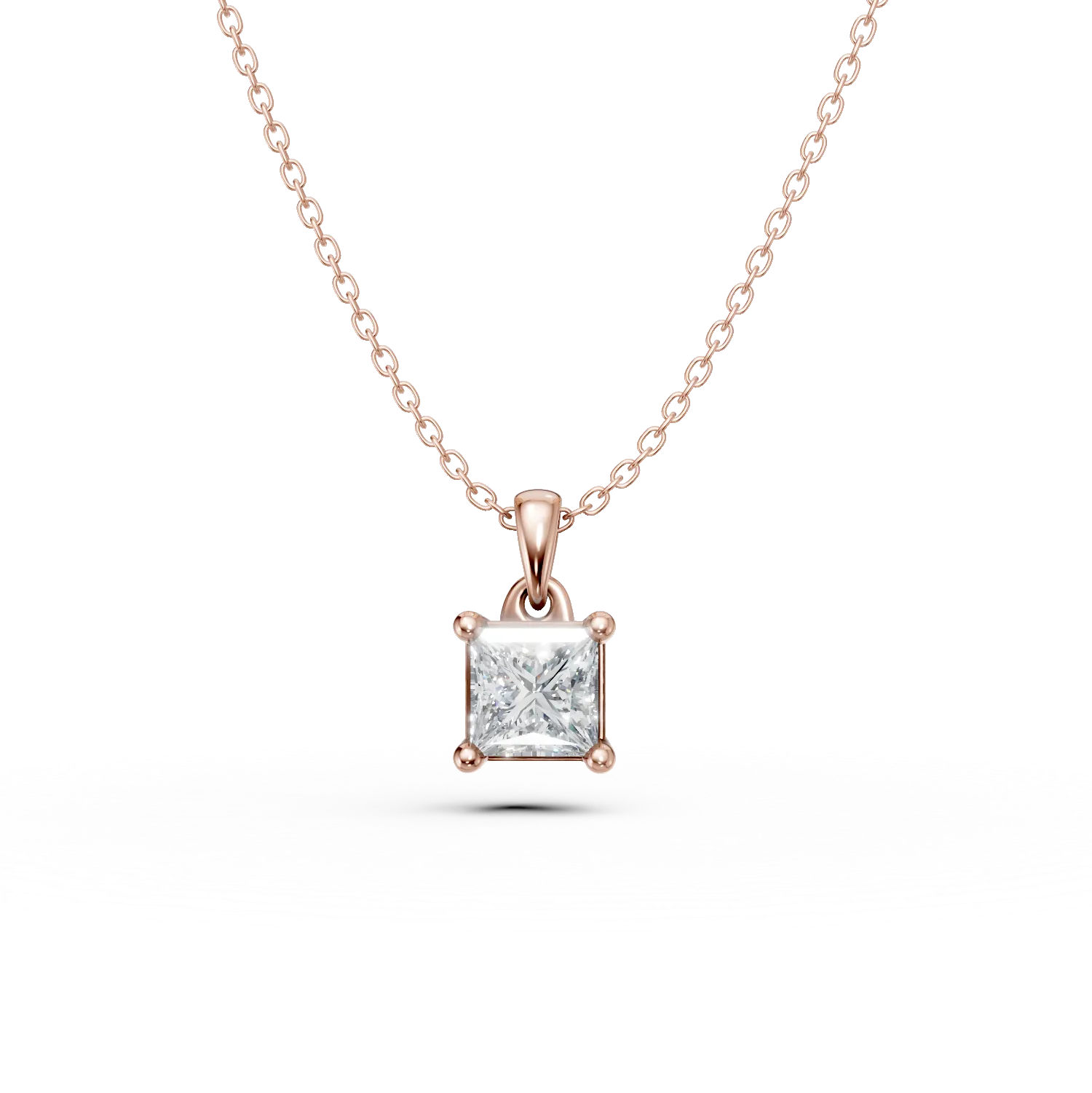 Lant cu pandantiv din aur roz cu diamant princess solitaire de 0.4ct