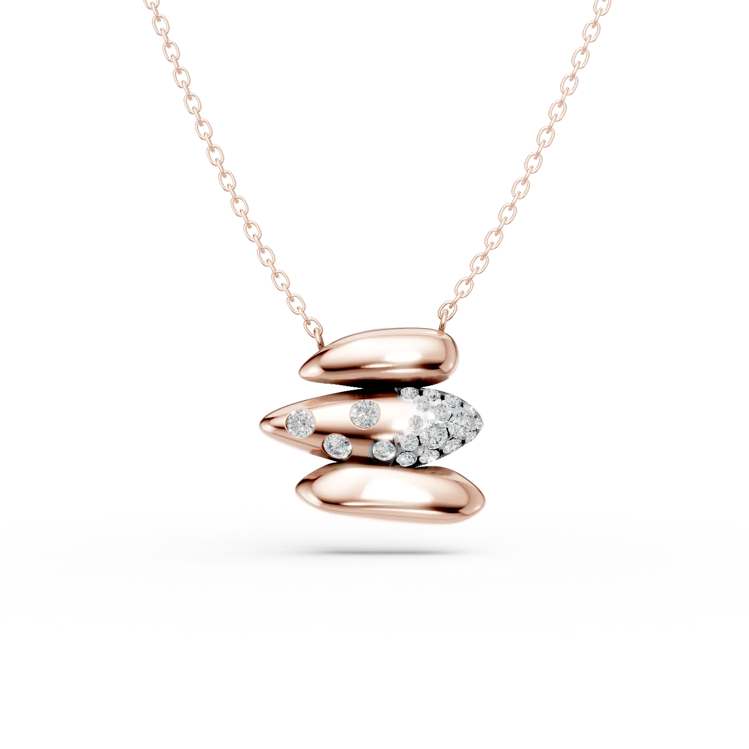 Lant cu pandantiv din aur roz cu diamante de 0.2ct 1 Lant cu pandantiv din aur roz cu diamante de 0.2ct