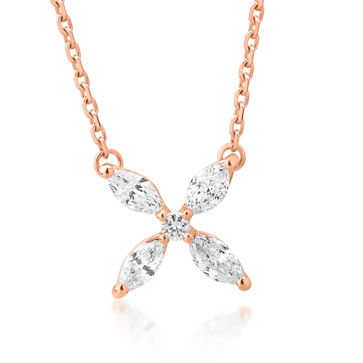 Lant cu pandantiv din aur roz cu diamante marquise si rotunde de 0.33ct 1 Lant cu pandantiv din aur roz cu diamante marquise si rotunde de 0.33ct