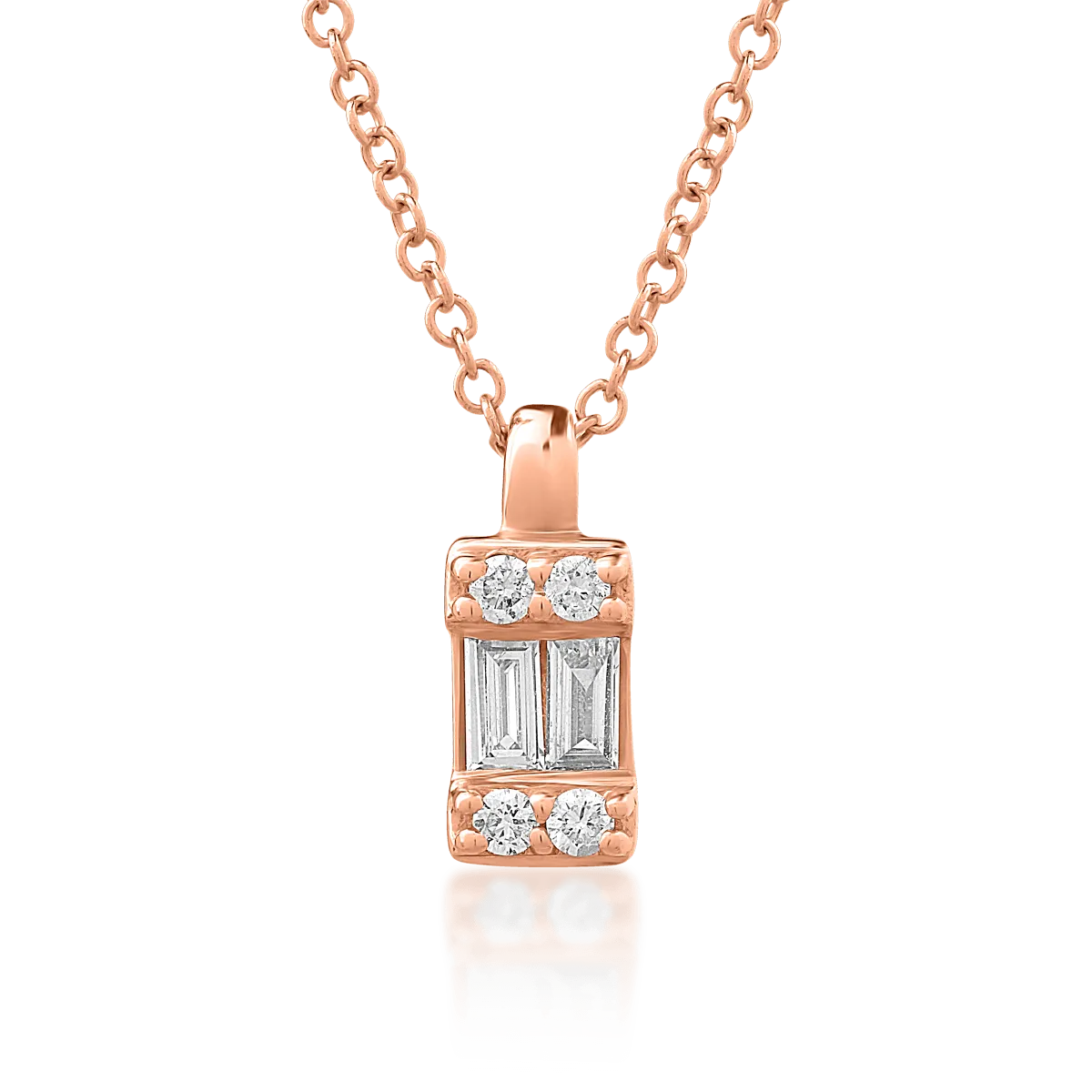 Lant cu pandantiv din aur roz cu diamante baguette si rotunde de 0.083ct 1 Lant cu pandantiv din aur roz cu diamante baguette si rotunde de 0.083ct