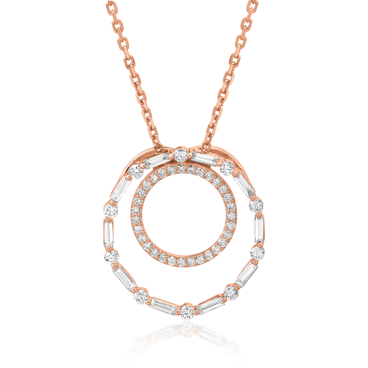 Lant cu pandantiv din aur roz cu diamante baguette si rotunde de 0.28ct 1 Lant cu pandantiv din aur roz cu diamante baguette si rotunde de 0.28ct