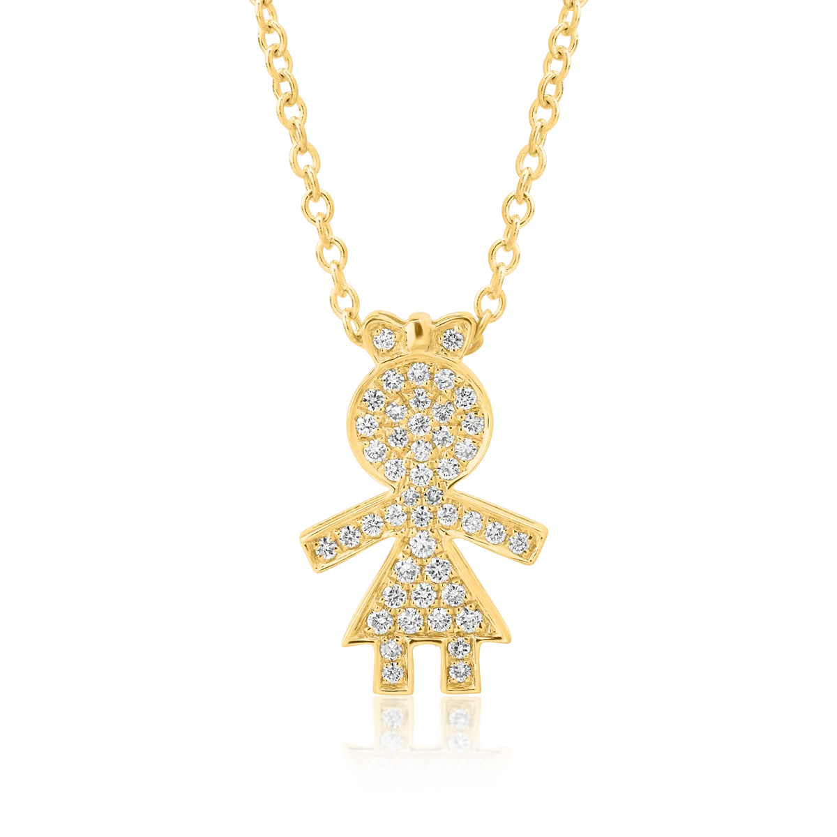 Lant cu pandantiv fetita din aur galben cu diamante de 0.16ct 1 Lant cu pandantiv fetita din aur galben cu diamante de 0.16ct