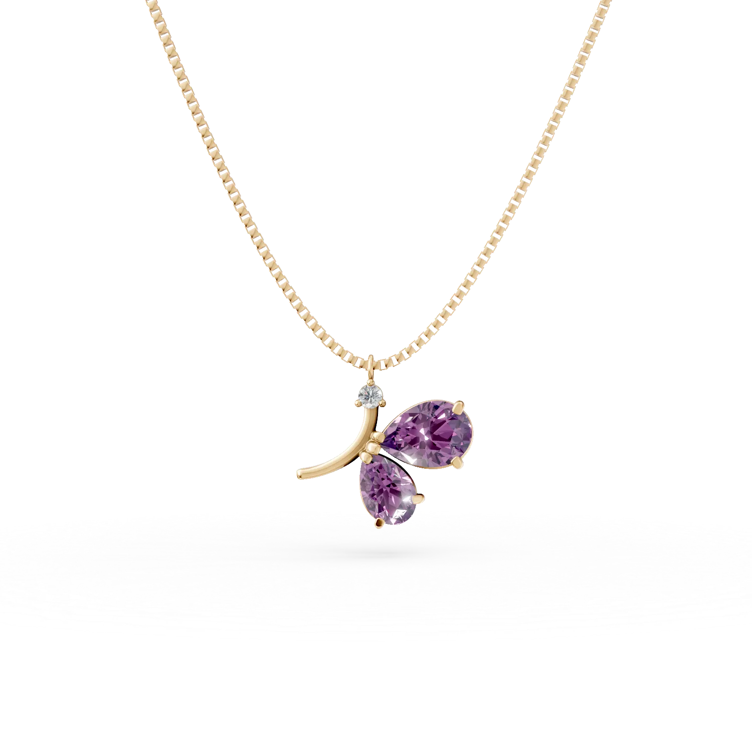Lant cu pandantiv fluture din aur galben cu ametiste de 0.85ct si zirconia 1 Lant cu pandantiv fluture din aur galben cu ametiste de 0.85ct si zirconia