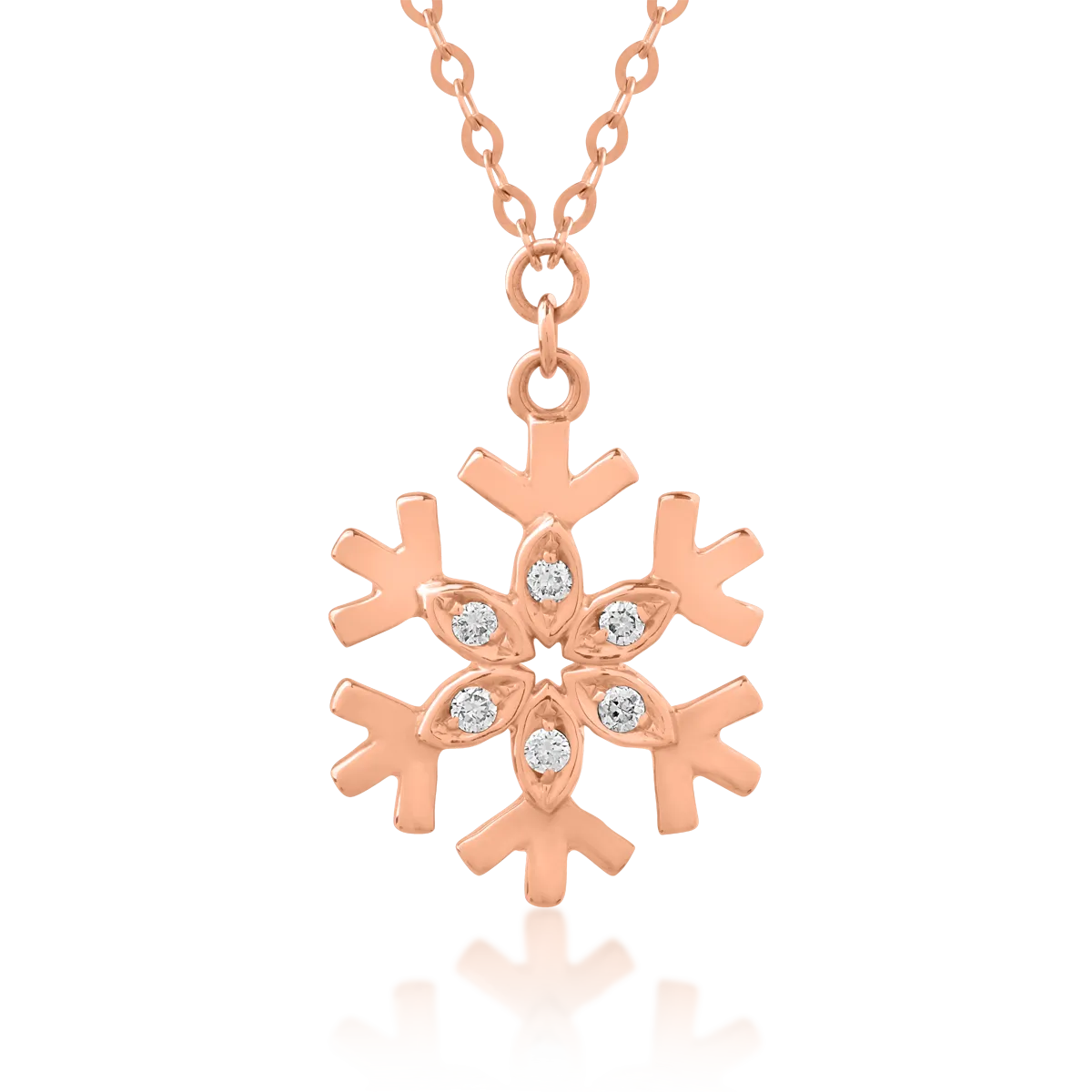 Lant cu pandantiv fulg de nea din aur roz cu diamante de 0.03ct 1 Lant cu pandantiv fulg de nea din aur roz cu diamante de 0.03ct