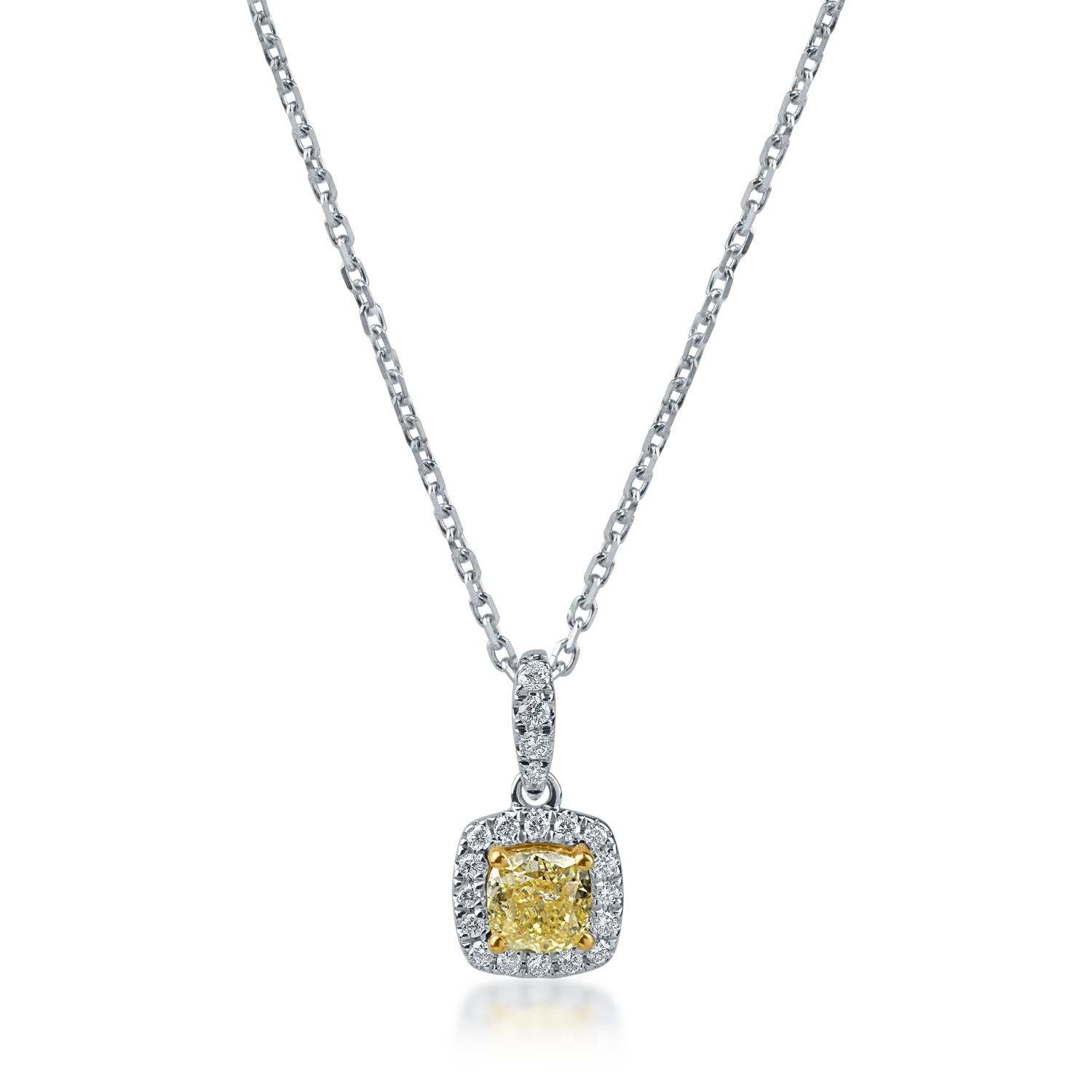 Lant cu pandantiv geometric din aur alb-galben cu diamante galbene square si incolore de 0.4ct
