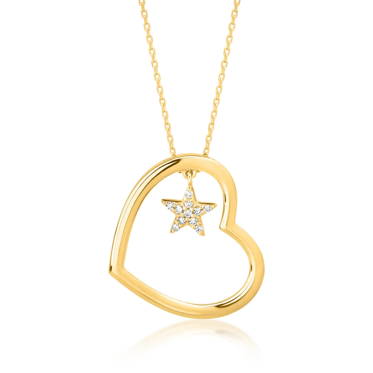 Lant cu pandantiv inima si steluta din aur galben cu diamante de 0.04ct 1 Lant cu pandantiv inima si steluta din aur galben cu diamante de 0.04ct