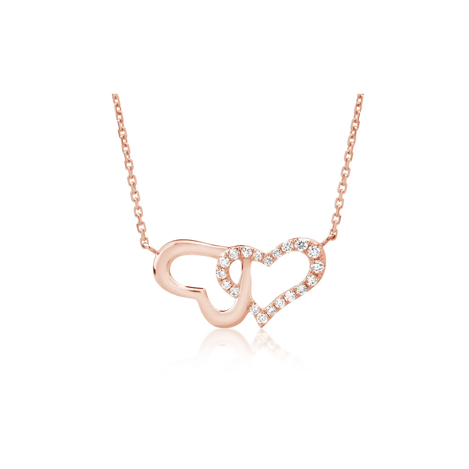 Lant cu pandantiv inimioare din aur roz cu diamante de 0.052ct 1 Lant cu pandantiv inimioare din aur roz cu diamante de 0.052ct