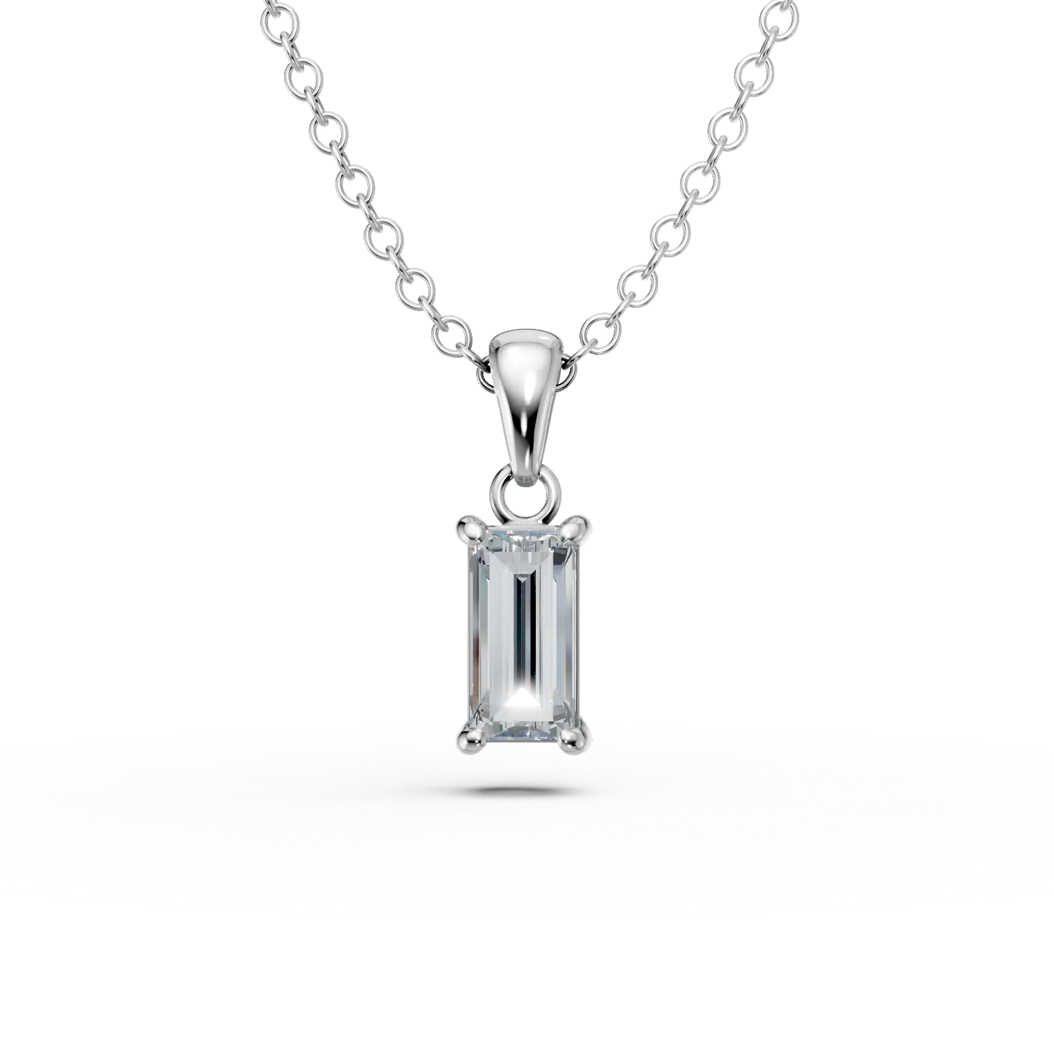 Lant cu pandantiv minimalist si zirconia solitaire din aur alb