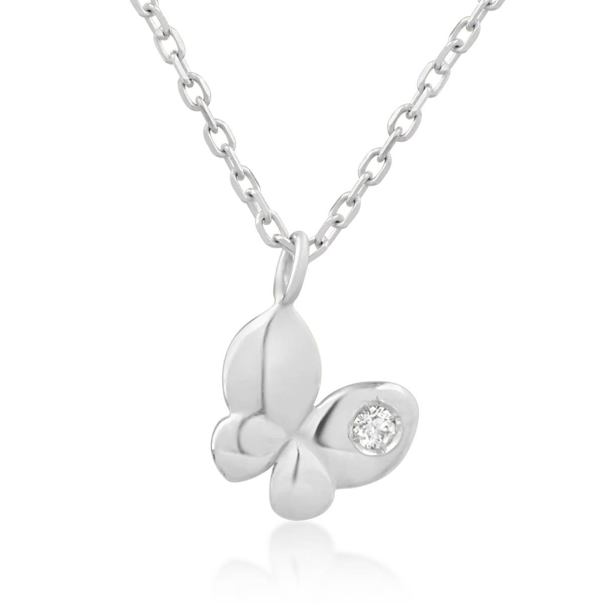 Lant cu pandantiv pentru copii cu fluturas din aur alb cu diamant de 0.02ct