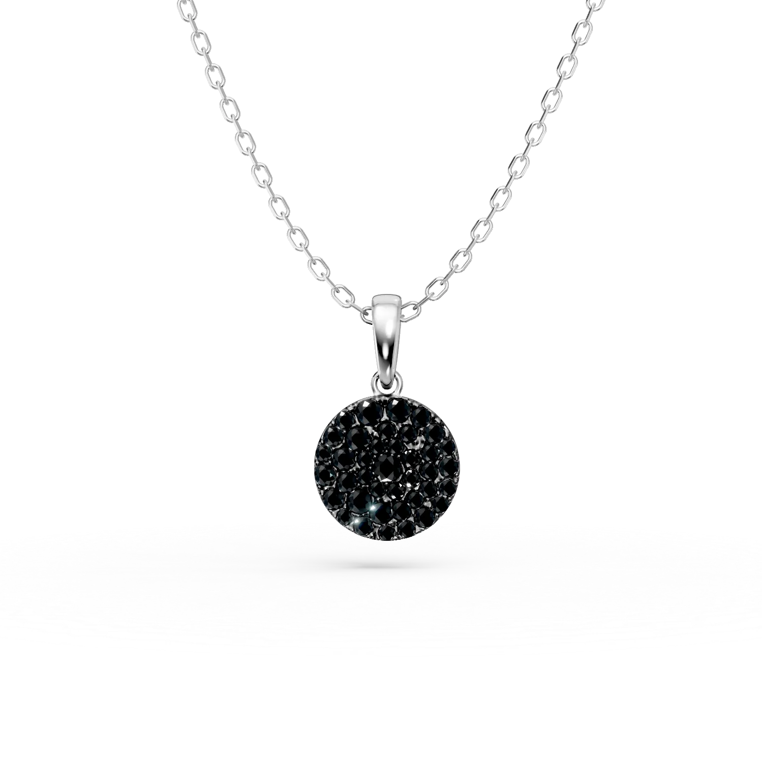 Lant cu pandantiv rotund din aur alb cu diamante negre de 0.3ct