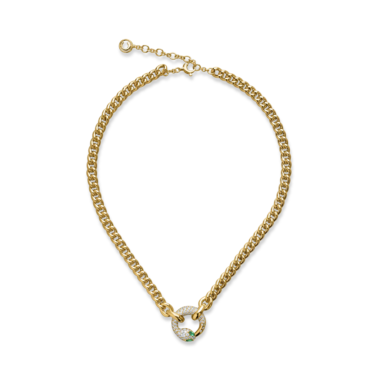 Lant cu pandantiv sarpe din aur galben cu smaralde marquise de 0.18ct si diamante de 1.42ct
