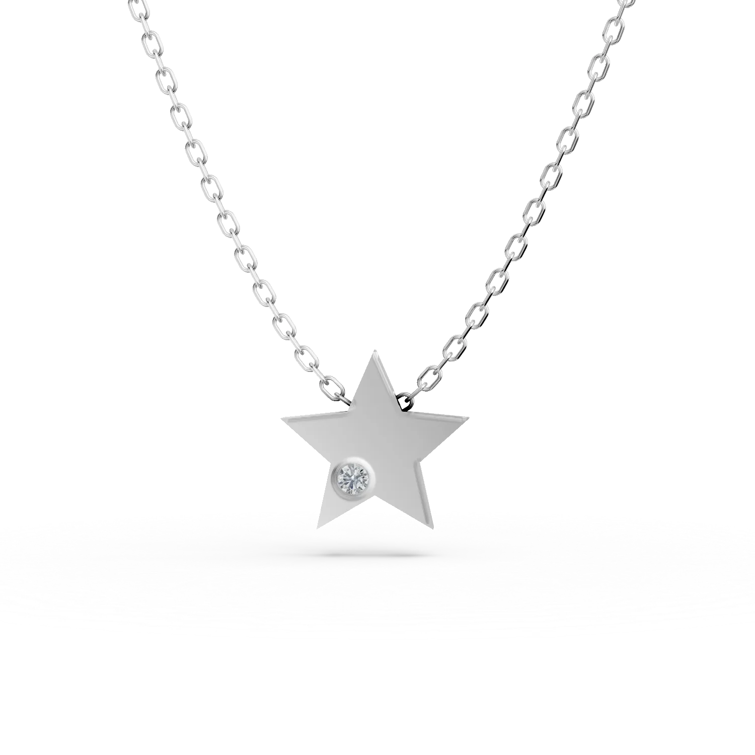 Lant cu pandantiv stea din aur alb si diamant de 0.005ct
