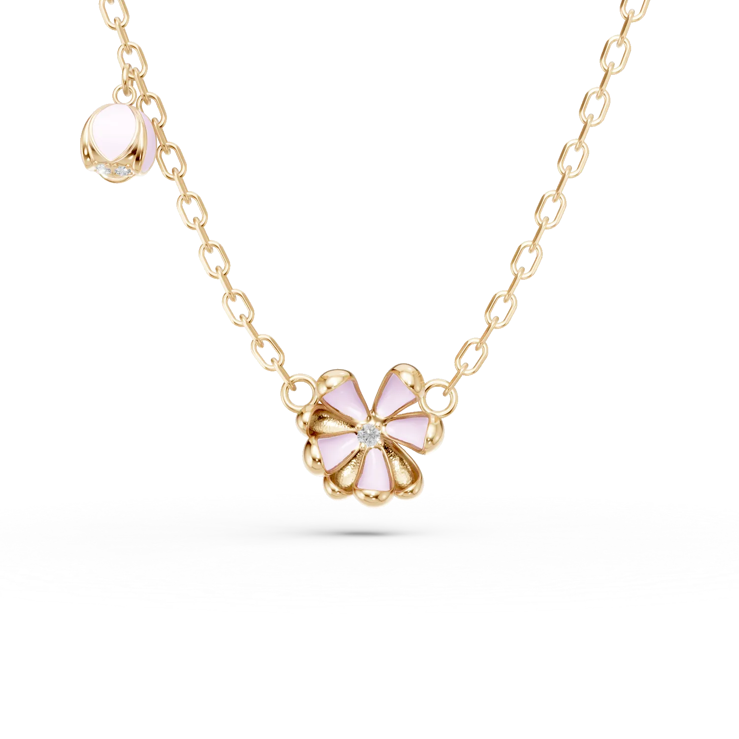 Lant cu pandantive flori de tei din aur galben cu diamante de 0.02ct pentru copii 1 Lant cu pandantive flori de tei din aur galben cu diamante de 0.02ct pentru copii