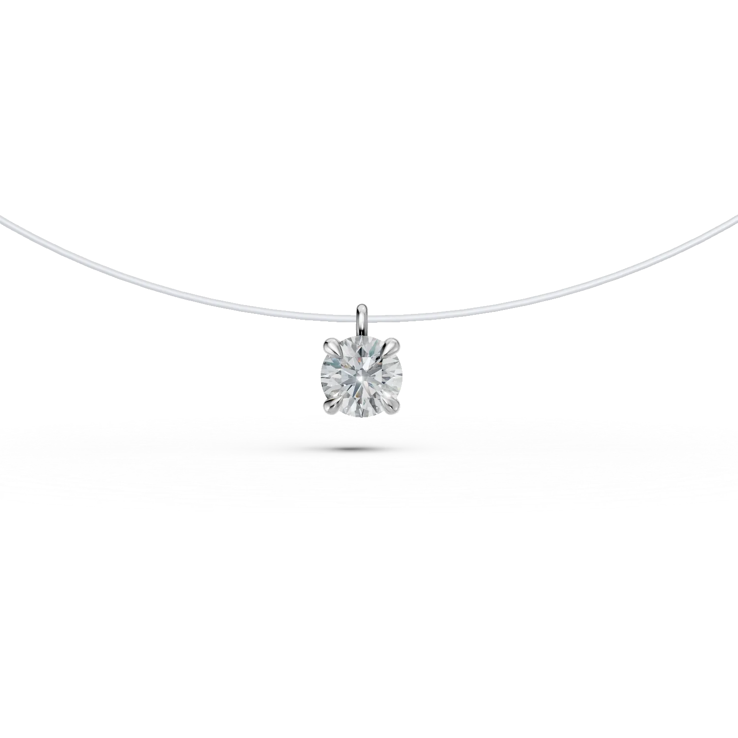 Lant fir transparent cu pandantiv din aur alb si diamant solitaire de 0.2ct